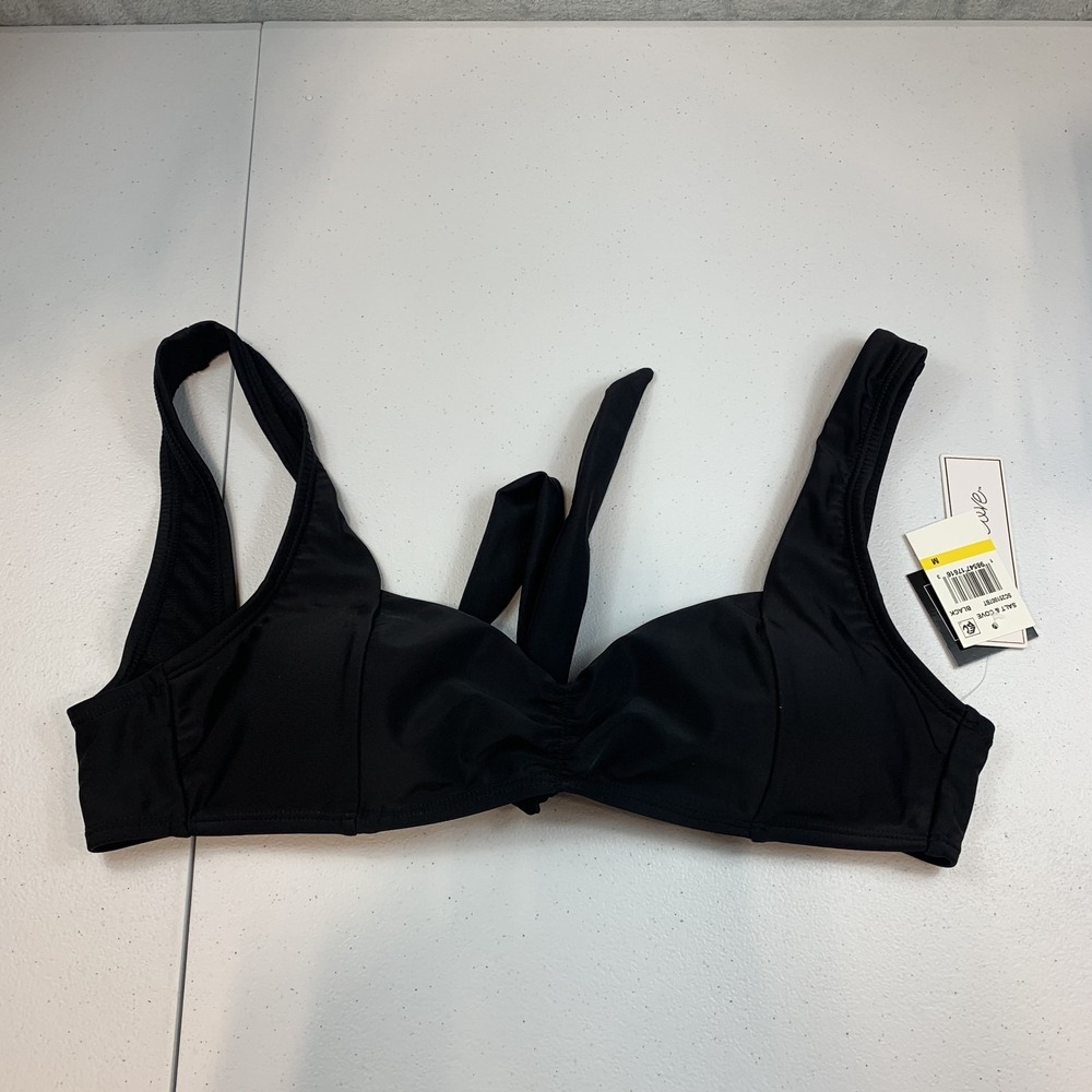 Salt & Cove Junior's Swim Bikini Top M Black Tie Back Wide Strap Center‎ Ruched
